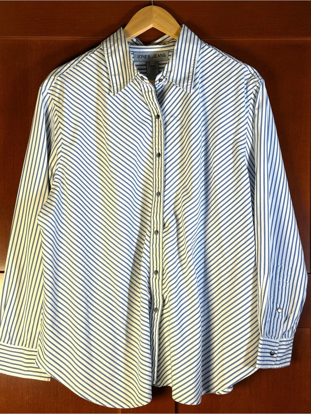 Jones Jeans 2X Blue White Striped Cotton Snap Front Shirt Plus Size